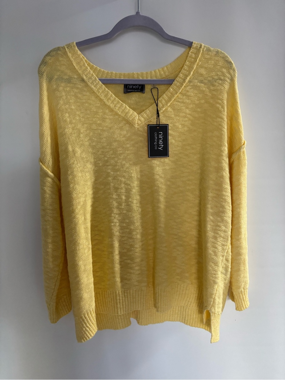 Ninety Light Yellow V-Neck Slouchy Knit Sweater